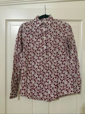 ANN MASHBURN White Button-Down with Red Floral Print